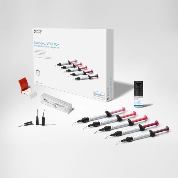 Нео Спектра СТ флоу набор шприцев INTRO KIT: 5 шприцев по 1,8 г A1 A2 A3 A3.5 A4, 1 Prime&Bond Universal 2,5 мл 50 насадок Neo Spectra ST flow Dentsply Sirona 60701920 фото