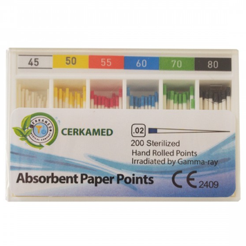 Бумажные штифты .02 №20 200шт Absorbent Paper Points Cerkamed 35676 фото