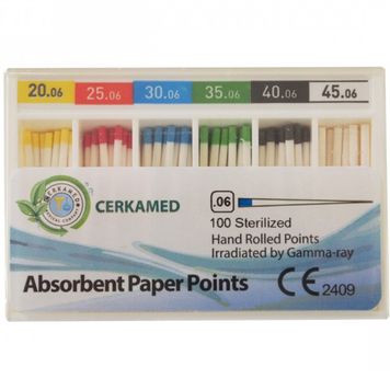 Бумажные штифты .06 №20 100шт Absorbent Paper Points Cerkamed 42579 фото